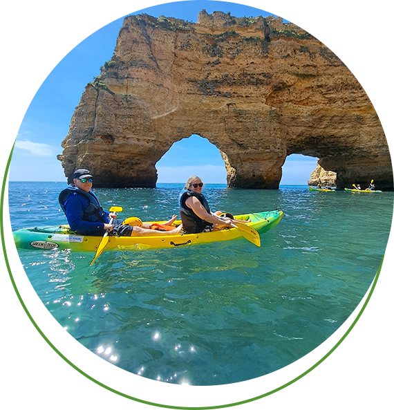Benagil Eco Tours guide with kayakers at Benagil Cave